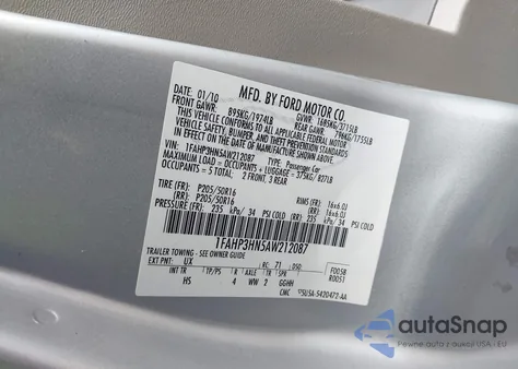 2010 Ford Focus Sel z USA, uszkodzony, nr VIN 1FAHP3HN5AW212087